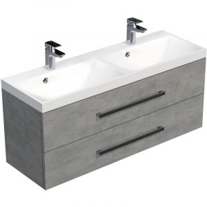 Naturel Meuble de salle de bain avec double vasque Naturel Cube Way 120x53x40 cm béton (CUBE2120ZBE)