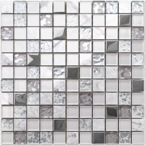 Ilcom - Mosaïque de verre sur maille pour salle de bain ou cuisine 30cm x 30cm - Mixture