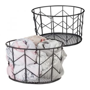 Relaxdays 2x Corbeille fil de fer, Panier métal, rangement vêtement Accessoires, cosmétiques, HxD: 12,5 x 22 cm, noir