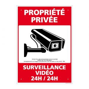 Panneau de signalisation pr&eacute;perc&eacute; PVC ou ALU rectangulaire + kit de fixation - Propri&eacute;t&eacute; priv&eacute;e, surveillance vid&eacute;o 24h/24h - ALU 2 mm - 300 x 420 mm