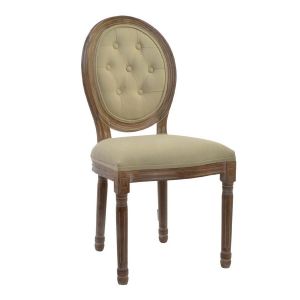 Wadiga Chaise médaillon bois et lin beige - 48x46x96cm