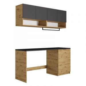 Vente-unique - Meubles de buanderie pour machine à laver avec plan de travail - L182 cm - Anthracite et naturel clair - nataji