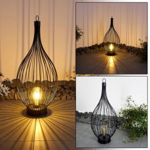 Hofstein Lampe solaire LED Pasadena en m&eacute;tal noir, &eacute;l&eacute;gant luminaire d'ext&eacute;rieur avec interrupteur int&eacute;gr&eacute;, temps d'&eacute;clairage moyen la nuit de 6 &agrave; 8 heures