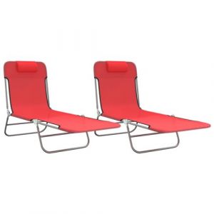 Image de VidaXL Chaises Longues Pliables 2 Pcs Rouge Textilène Et Acier