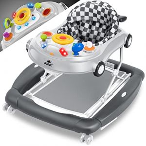 Kidiz 4in1 Trotteur Babywalker Chariot d'&eacute;veil et de marche - balan&ccedil;oire &agrave; roulettes Lumi&egrave;re Musique Centre de jeux Table &agrave; manger Gris
