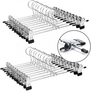 Lot de 20 Cintres pour Pantalon en Métal, avec 2 Pinces Amovibles, Grande Capacité de Charge, Finition Chromée, Longueur 29 cm