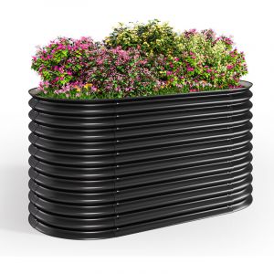 Bealife - Jardinière Ovale 160x80x80 cm Jardin Potager Acier Lit de Jardin Surélevée avec Base à Filet Métallique Anti-insectes Noir
