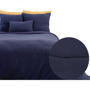 Coté Déco Parure de couette 2 personnes FABRIK gaze de coton - 260 x 240 cm unie BLEU MARINE
