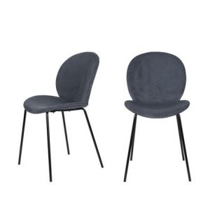 Zuiver Lot de 2 chaises en velours côtelé et métal ardoise