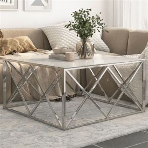 VidaXL Table basse argenté acier inoxydable et verre trempé