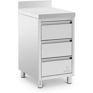 Royal Catering Meuble de travail en inox - 50 x 60 cm - 186 kg - 3 tiroirs - avec dosseret