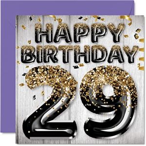Stuff4 Carte d'anniversaire 29 ans pour homme &ndash; Ballons noirs et dor&eacute;s &ndash; Cartes d'anniversaire pour homme de 29 ans, fils, fr&egrave;re, oncle, cousin, 145 mm x 145 mm