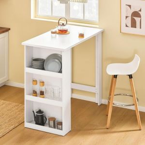 Sobuy Table de Bar Table Haute de Cuisine Table Mange Debout pour Petits Espaces, Bar pour Cuisine, Salon, Bureau ou Bar à Café Blanche 112 x 57 x