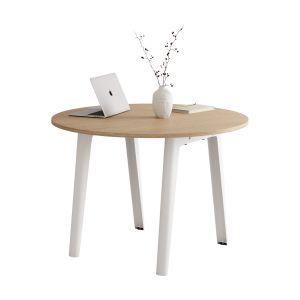 Image de Table ronde en chêne éco-certifié D110 x 75 cm piètements blancs New Modern - Tiptoe