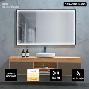 Ledimex - Miroir Salle de Bains Lumineux ability Anti-Bu&eacute;e et &Eacute;clairage P&eacute;rim&eacute;tral Triled par D&eacute;tecteur de Mouvement 80x80cm Noir Mat by saniz&eacute;o