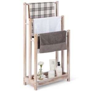 Porte Serviettes sur Pied en Bois Massif Porte Serviettes avec 3 Barres Hauteur Différente