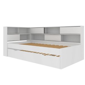 Pack lit cosy gigogne avec 2 matelas effet bois blanc 90x190 cm