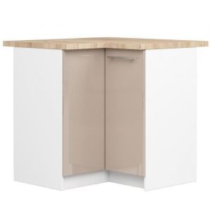 Meuble de cuisine bas Akord S90 d'angle oliwia Blanc 90 cm 2 portes façade Cappuccino Brillant 2 étagères 90x46x85 cm