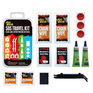 Weldtite Kit entretien avec rustines et d&eacute;montes pneu, 2 sachets 5ml lubrifiants teflon, 2 lingettes nettoyants chaine et 2 lingettes nettoyants disque