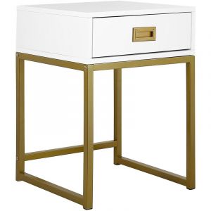 Beliani Table appoint blanche / dorée avec tiroir LARGO