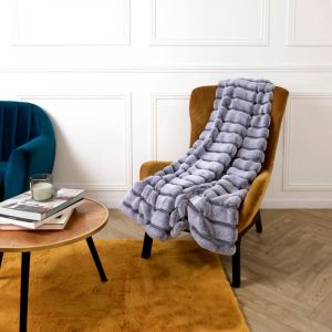 Plaid Fausse Fourrure Rayure Gris M6