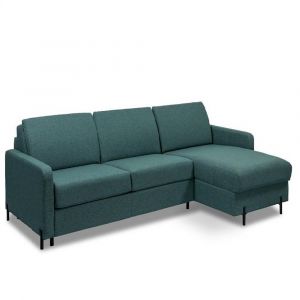 Italian Spirit Canapé angle méridienne EXPRESS BERLIN lattes 120 cm matelas 16 cm pieds métal noir tissu bleu