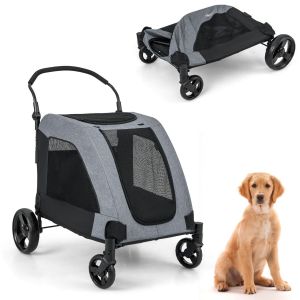 Image de Chariot pour chien Coast pour chiens de moyenne et grande taille - avec porte - lucarne - poignée réglable - roues amortissantes - gris/noir