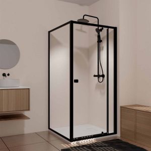 Aurlane Porte de douche pivotante extensible 69/80x185cm et retour fixe 80cm - noir - black slide