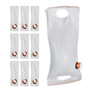 Relaxdays Poche d'eau 10 l pliable, lot de 10, Jerrycan jerricane Bidon d'eau robinet bouchon camping Sac eau, pvc, transparent