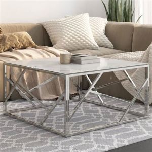 VidaXL Table basse argenté acier inoxydable et verre trempé
