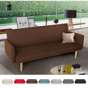 Modus Sofà Canapé lit 3 places clic clac en tissu inclinable design nordique Perla, Couleur: Marron