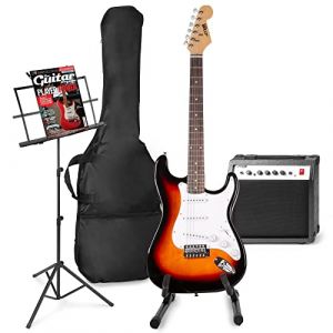 Max GigKit set de guitare électrique comprenant la musique et le support de guitare - Sunburst