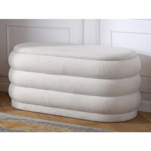 Banc coffre - Tissu bouclette - Blanc - ECAMBI