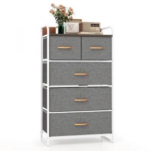 Costway Commode En Tissu Avec 5 Tiroirs Pliables, Cadre En Fer, 58x29x99,5 Cm, Pour Couloir, Chambre &Agrave; Coucher, Gris