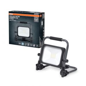 Osram Projecteur de travail LED VAL BAT, gris foncé/noir, 30W, 3000lm, blanc froid, alimenté par batterie, fonction de charge USB grâce à la banque d'alimentation intégrée, portable, IP54, 6500K.