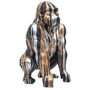 The home deco factory HOME DECO FACTORY, HD0213, Statue Gorille Noir avec Coulures Dorées et Argentées, Design Contemporain, Résine Durable, Point Focal Élégant pour Intérieur, H45 cm, Noir/Or/Argent