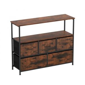 COSTWAY Commode &agrave; 5 Tiroirs Tissu avec 2 &Eacute;tag&egrave;res Ouvertes et Cadre M&eacute;tallique pour Chambre, Salon, Couloirs, Entr&eacute;es, Marron