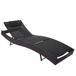 Chaise longue Savannah, polyrotin, bain de soleil marron chine, enveloppe noir