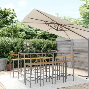 VidaXL Ensemble de bar jardin 9 pcs gris poly rotin/bois massif acacia Gris