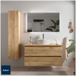 Planetebain Meuble salle de bain - 100 cm - avec vasque à poser - effet chêne brut - a suspendre - karaib