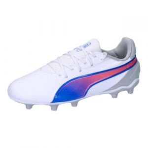 Puma King Match FG/AG Jr Soccer Shoe, White-Bluemazing-Flat Light Gray, 28 EU