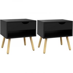 Homcom Lot de 2 tables de chevet design scandinave - tiroir, niche - pi&egrave;tement bois pin - noir