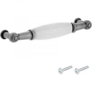 Cyclingcolors Poignée meuble zamak finition nickel étain argent porcelaine céramique 96 mm