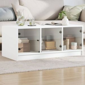 VidaXL Table basse avec portes en verre blanc 102x50x42 cm