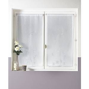 Homemaison Paire de voilage en &eacute;tamine brod&eacute;e ton sur ton - 60 x 120 cm