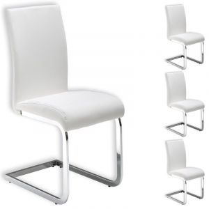 Idimex Lot de 4 chaises de salle à manger LETICIA piètement chromé et revêtement synthétique blanc