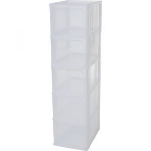 Iris Ohyama Tour de rangement 5 tiroirs Organizer Chest OCH-2500. Plastique, blanc givré-transparent, 65 L, 26 x 35,5 x 99,5 cm