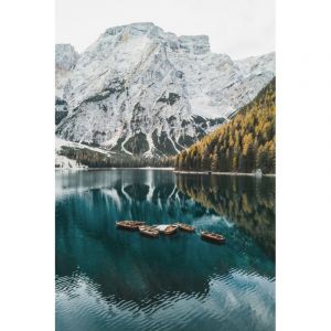 Tableau sur verre synt tique lac et montagnes 80x120 cm