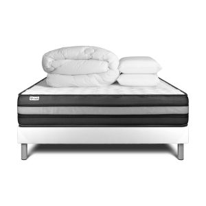 Pack prêt à dormir 160 x 200 cm Mousse polyuréthane à mémoire de forme VITAL POWER ZEN - 24 cm - Ferme - sommier kit Blanc