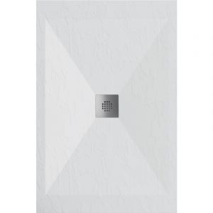 Stano Receveur de douche 80x120 cm extra plat dexa en résine surface ardoisée blanc Grille inox